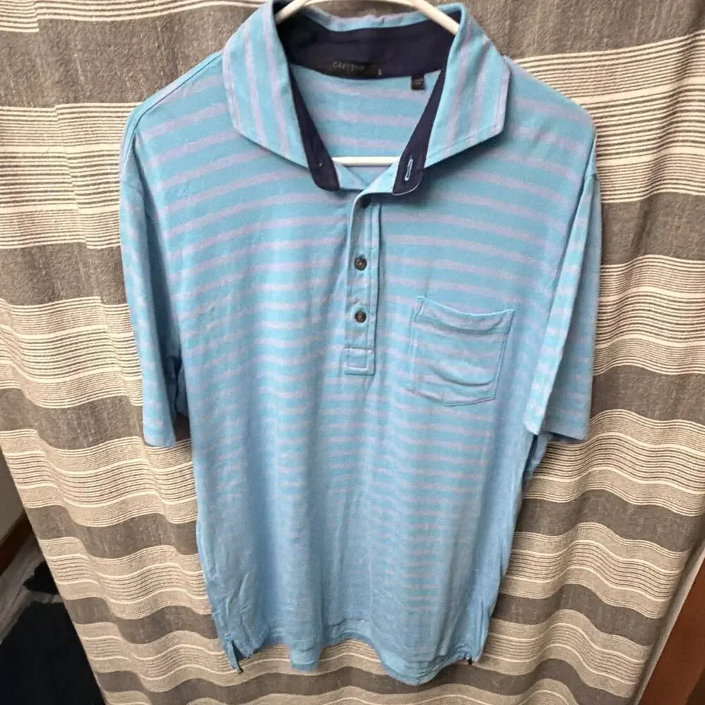 Greyson Men’s Large Golf Polo Blue Purple Stripe Pima Cotton Modal Stretch